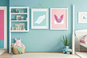 Interior kid's room and wall frame. Pro Photo