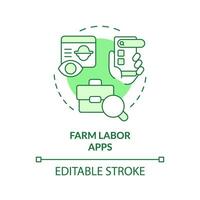 Farm labor apps green concept icon. Online platform. Hiring process. Mobile application. Agriculture business. Round shape line illustration. Abstract idea. Graphic design. Easy to use vector