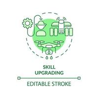 Skill upgrading green concept icon. Automation technology. Skilled workforce. Farm worker. Farming tech. New knowledge. Round shape line illustration. Abstract idea. Graphic design. Easy to use vector