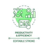 Productivity and efficiency green concept icon. Increase performance. Agricultural field. Smart farming. Advanced technology. Round shape line illustration. Abstract idea. Graphic design. Easy to use vector