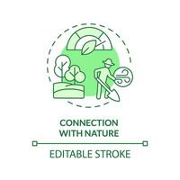 Connection with nature green concept icon. Farm work. Outdoor activity. Natural environment. Sustainable lifestyle. Round shape line illustration. Abstract idea. Graphic design. Easy to use vector