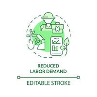 Reduced labor demand green concept icon. Automation technology. Agriculture business. Manual worker. Farm industry. Round shape line illustration. Abstract idea. Graphic design. Easy to use vector