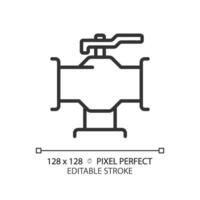 2D pixel perfect editable black pipeline with valve icon, isolated vector, thin line illustration representing plumbing. vector