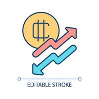 2D editable currency volatility thin line icon, isolated vector, multicolor illustration representing digital currency. vector