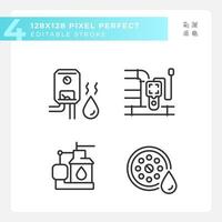 Pixel perfect set of black icons representing plumbing, editable thin line illustration. vector