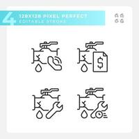 Pixel perfect black icons set representing plumbing, editable thin line illustration. vector