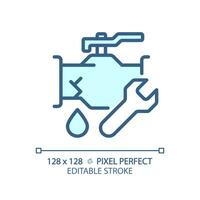 2D pixel perfect editable blue pipeline leakage icon, isolated vector, thin line illustration representing plumbing. vector