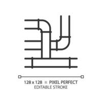 2D pixel perfect editable black pipeline icon, isolated vector, thin line illustration representing plumbing. vector