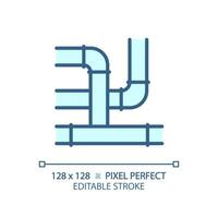 2D pixel perfect editable blue pipeline icon, isolated vector, thin line illustration representing plumbing. vector