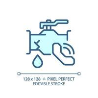2d píxel Perfecto editable azul icono tubo fuga con llamada icono, aislado vector, Delgado línea ilustración representando plomería. vector