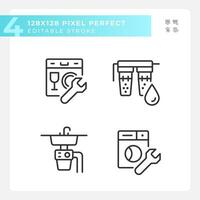 2D pixel perfect black icons set representing plumbing, editable thin linear illustration. vector