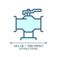 2D pixel perfect editable blue pipeline with valve icon, isolated vector, thin line illustration representing plumbing. vector