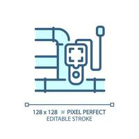2D pixel perfect editable blue pipeline and device icon, isolated vector, thin line illustration representing plumbing. vector