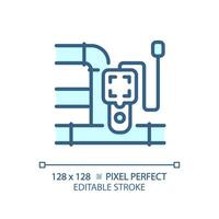 2D pixel perfect editable blue pipeline and device icon, isolated vector, thin line illustration representing plumbing. vector