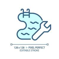 2D pixel perfect editable blue swimming pool maintenance icon, isolated vector, thin line illustration representing plumbing. vector