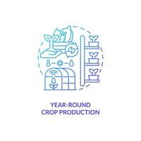 2D gradient year-round crop production icon representing vertical farming and hydroponics concept, isolated vector, thin line illustration. vector