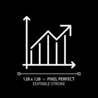 Growth diagram white linear icon for dark theme. Business chart. Arrow going up. Financial analysis. Economic indicator. Thin line illustration. Isolated symbol for night mode. Editable stroke vector