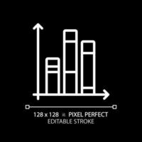 Vertical stacked column chart white linear icon for dark theme. Financial performance. Bar chart. Progress tracking. Thin line illustration. Isolated symbol for night mode. Editable stroke vector