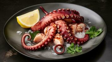 Savory Cooked Octopus Served on a Chilled Plate. Generative AI photo