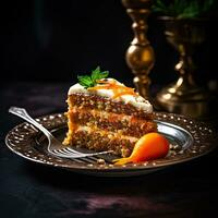 a piece of cake on plate with fork AI Generative photo