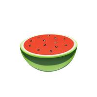 3D render half of watermelon. Realistic healthy berry. Vector illustration in clay style. Fresh summer harvest part for vegetarian. Juicy fresh snack farmer food. Tasty natural nutrition slice