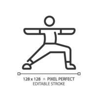 2D pixel perfect editable black yoga exercise icon, isolated vector, meditation thin line illustration. vector