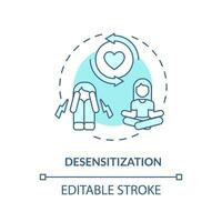 2D editable desensitization blue thin line icon concept, isolated vector, monochromatic illustration representing behavioral therapy. vector