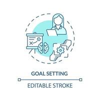 2D editable goal setting blue thin line icon concept, isolated vector, monochromatic illustration representing behavioral therapy. vector