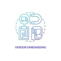 2D vendor onboarding gradient thin line icon concept, isolated vector, blue illustration representing vendor management. vector