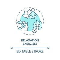 2D editable relaxation exercises blue thin line icon concept, isolated vector, monochromatic illustration representing behavioral therapy. vector