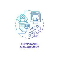 2D compliance management gradient thin line icon concept, isolated vector, blue illustration representing vendor management. vector