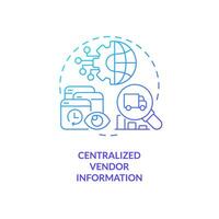 2D centralized vendor information gradient thin line icon concept, isolated vector, blue illustration representing vendor management. vector