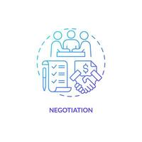 2D negotiation gradient thin line icon concept, isolated vector, blue illustration representing vendor management. vector