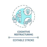 2D editable cognitive restructuring blue thin line icon concept, isolated vector, monochromatic illustration representing behavioral therapy. vector