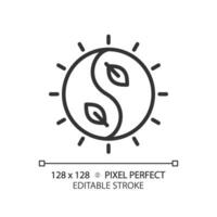 2D pixel perfect editable black yin and yang icon, isolated vector, meditation thin line illustration. vector