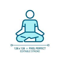 2D pixel perfect editable blue lotus position icon, isolated vector, meditation thin line illustration. vector