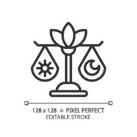 2D pixel perfect editable black day and night balance icon, isolated vector, meditation thin line illustration. vector