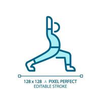 2D pixel perfect editable blue exercise icon, isolated vector, meditation thin line illustration. vector