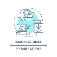 Imaging studies turquoise concept icon. X ray machine. Bone scan. Diagnostic equipment. Pediatric clinic abstract idea thin line illustration. Isolated outline drawing. Editable stroke vector