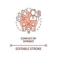 Editable conflict of interest red icon concept, isolated vector, lobbying government thin line illustration. vector