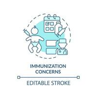 inmunización preocupaciones turquesa concepto icono. niños vacunación. enfermedad prevención. infantil cuidado. vacuna la seguridad resumen idea Delgado línea ilustración. aislado contorno dibujo. editable carrera vector