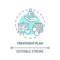 Treatment plan turquoise concept icon. Course of action. Medical intervention. Disease management. Pediatric patient abstract idea thin line illustration. Isolated outline drawing. Editable stroke vector