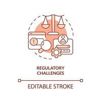 Editable regulatory challenges red icon concept, isolated vector, lobbying government thin line illustration. vector