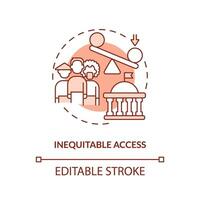 Editable inequitable access red icon concept, isolated vector, lobbying government thin line illustration. vector