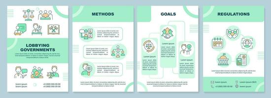 2D lobbying government green brochure template, leaflet design with thin line icons, 4 vector layouts.