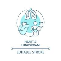 Heart and lung exam turquoise concept icon. Cardiac rhythm. Pulse rate. Breathing system. Newborn healthcare abstract idea thin line illustration. Isolated outline drawing. Editable stroke vector