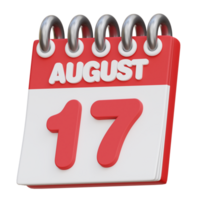 17 agosto calendario 3d icona illustrazioni png