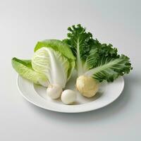 a plate with lettuce onions and cabbage AI Generative photo