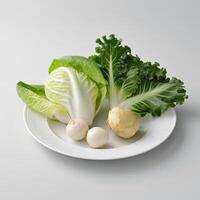 a plate with lettuce onions and cabbage photo