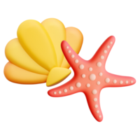 Concha e estrelas do mar 3d ícone ilustrações png